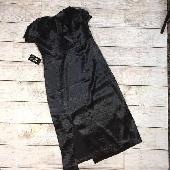 EXPRESS Black Strapless Ruffle Midi Dress with Back Cutout 4 NWT - Picture 6 of 9